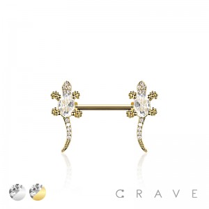 MULTI CZ LUXURIOUS LIZARD CZ 316L SURGICAL STEEL NIPPLE RING